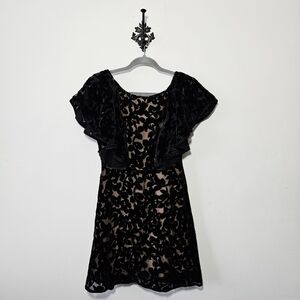 Anthropologie Foxiedox Floral Velvet Mini Dress Size XS Black Flutter Sleeve